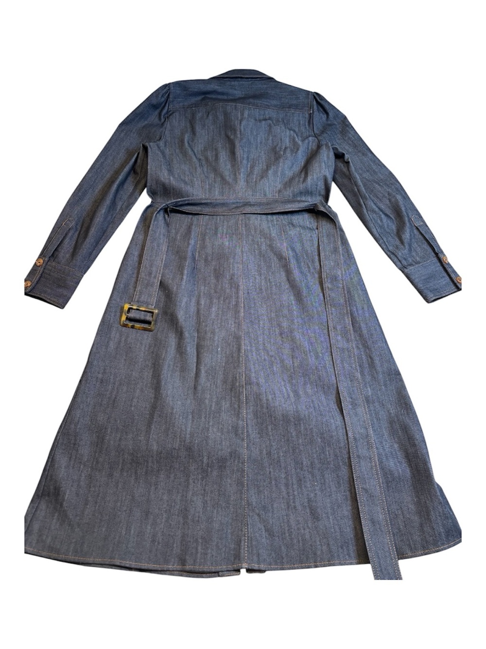 Elie Tahari Denim Pleated Midi Shirt Dress Blue Belted Fit & Flare Size 10 NWOT - Picture 2 of 12